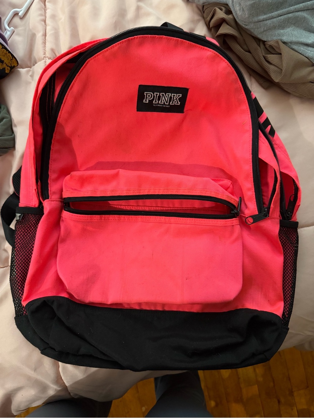 PINK Victoria's Secret Neon Coral & Black Backpack